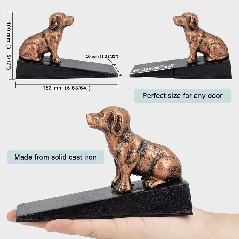 Earl Diamond Heavy Duty Cast Iron Cute Dog Door Stops | Decorative Cute Animal Statue Metal Door Stopper Wedge, with Non-Slip Mat for Home Office Commercial - Image 2